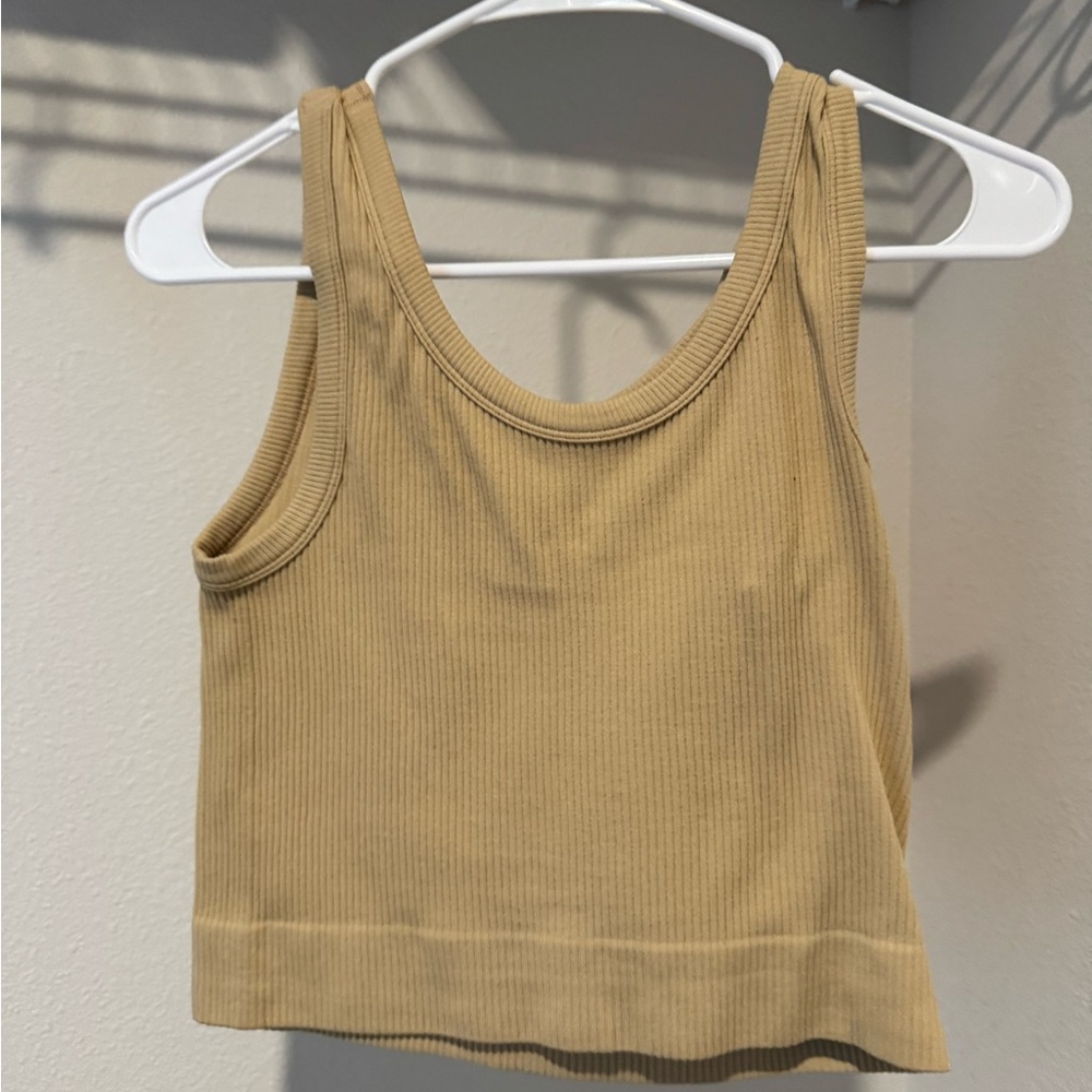 One Step Ahead Beige Ribbed Crop Top